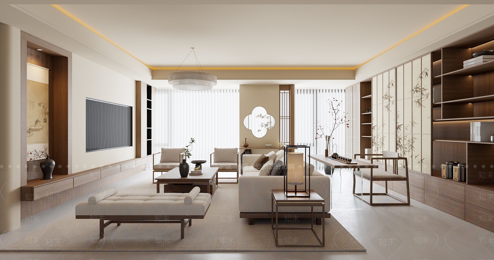 新中式禅意宋式客厅3D模型下载【ID:1197442053】