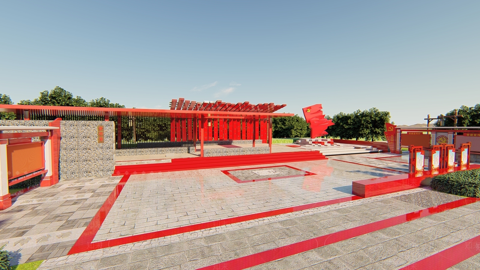 现代新中式广场景观SU模型下载【ID:1197452024】