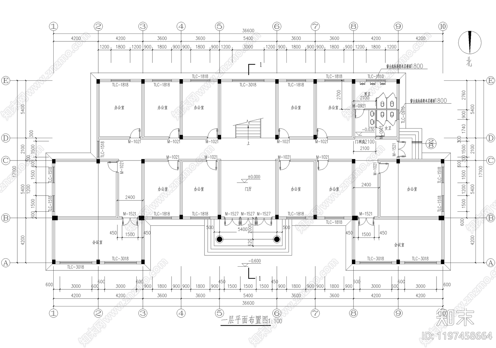 欧式办公楼建筑施工图下载【ID:1197458664】