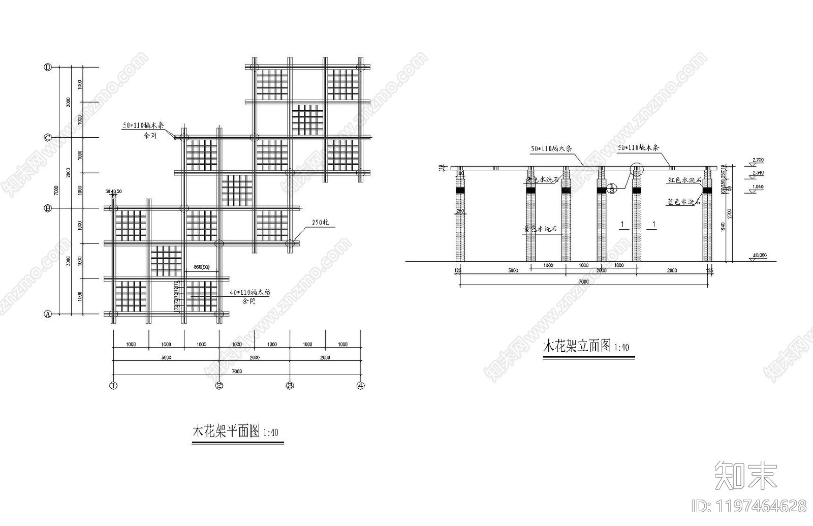 新中式廊架cad施工图下载【ID:1197464628】