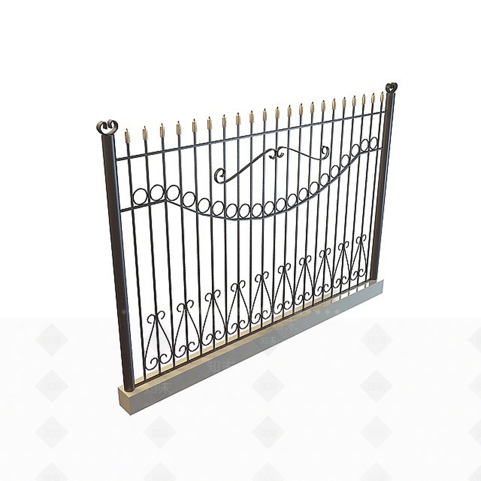 现代黑色铁艺围栏3D模型下载【ID:1197471732】