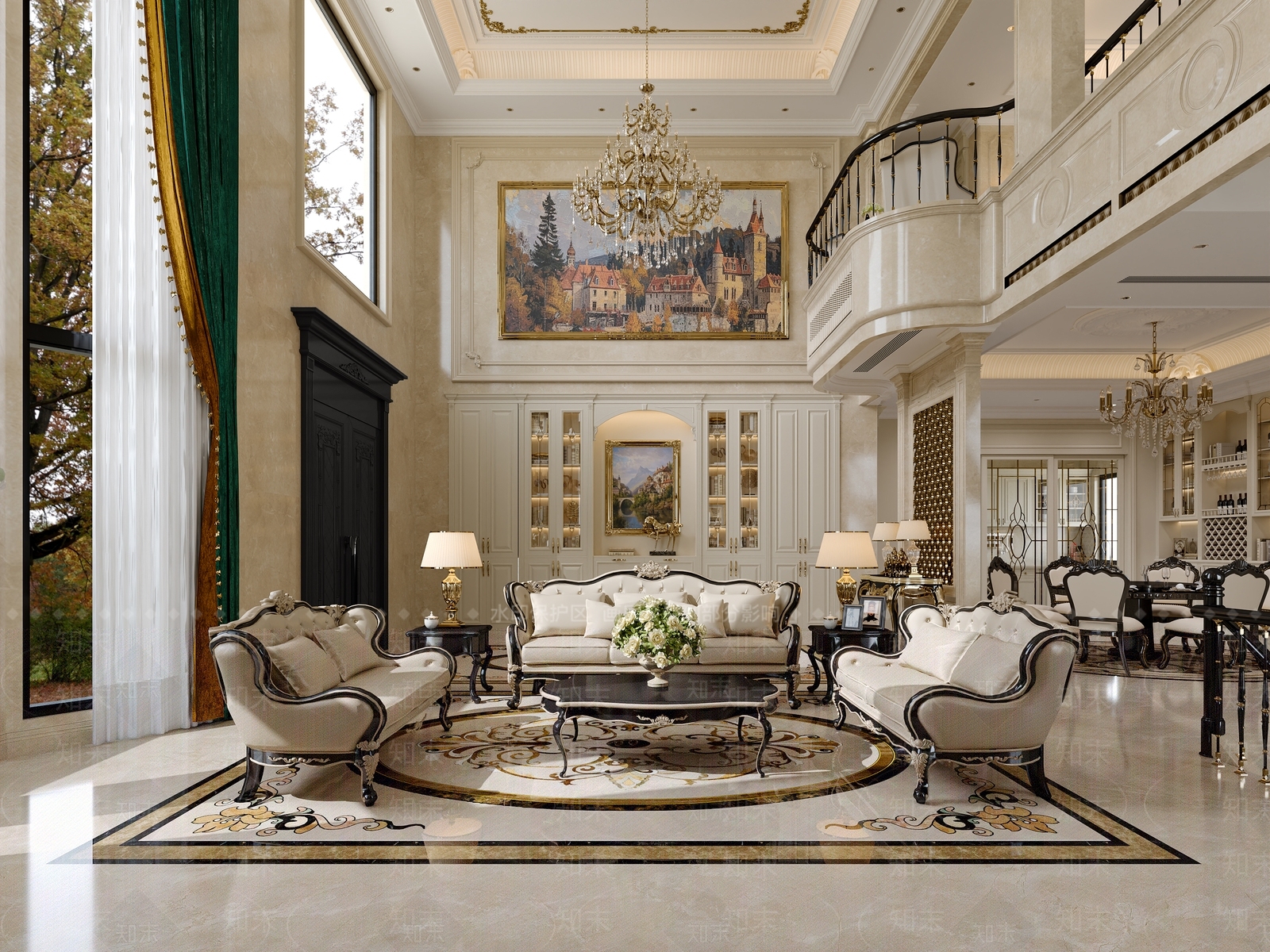 美式欧式别墅客餐厅3D模型下载【ID:1197483217】