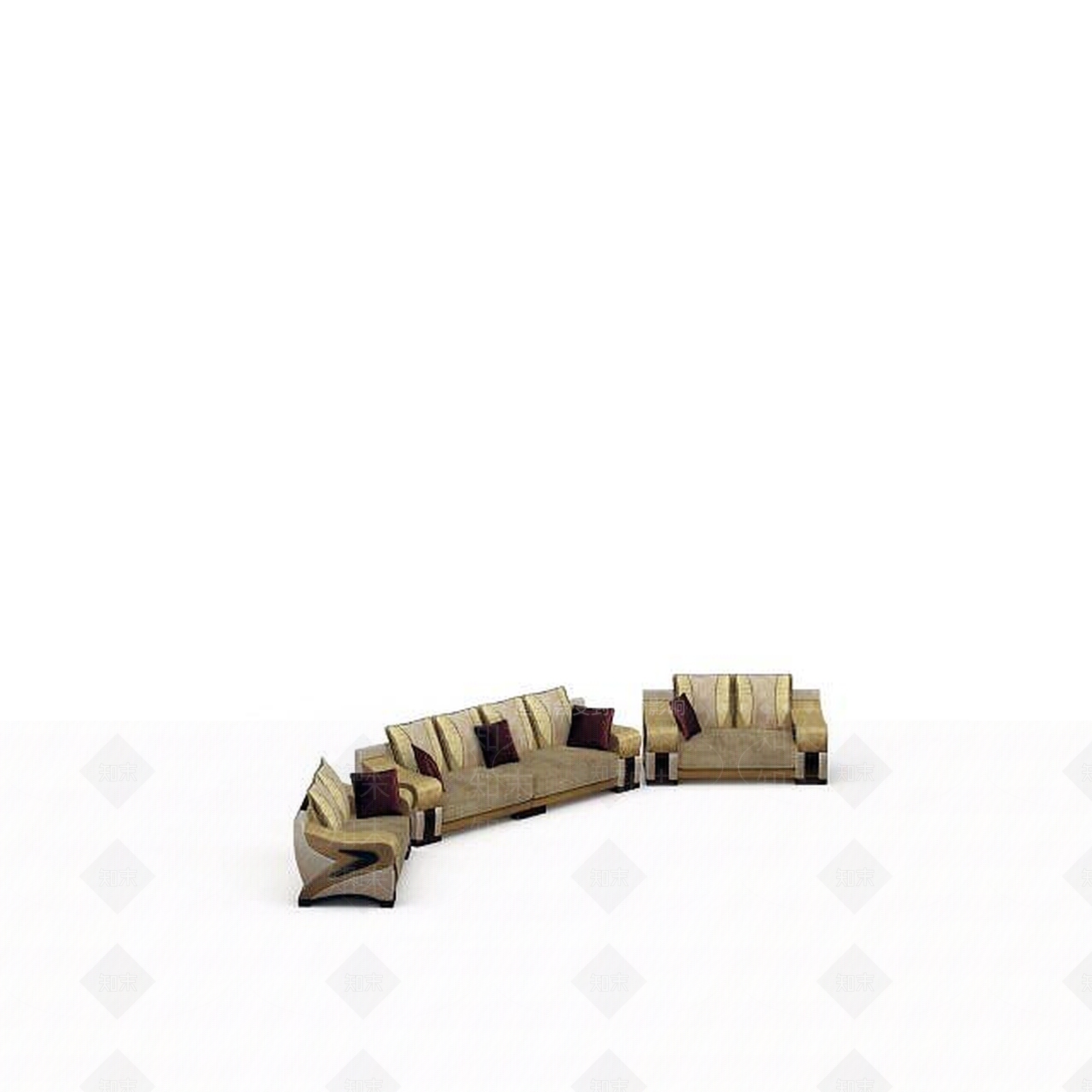 现代布艺沙发组合3D模型下载【ID:1197487396】