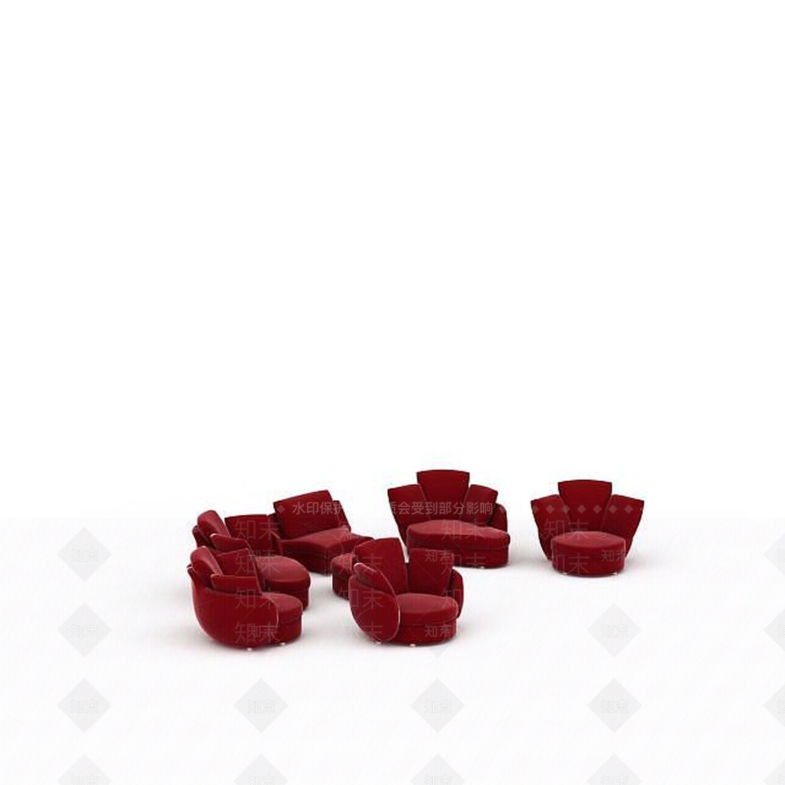 现代红色单人沙发组合3D模型下载【ID:1197489535】