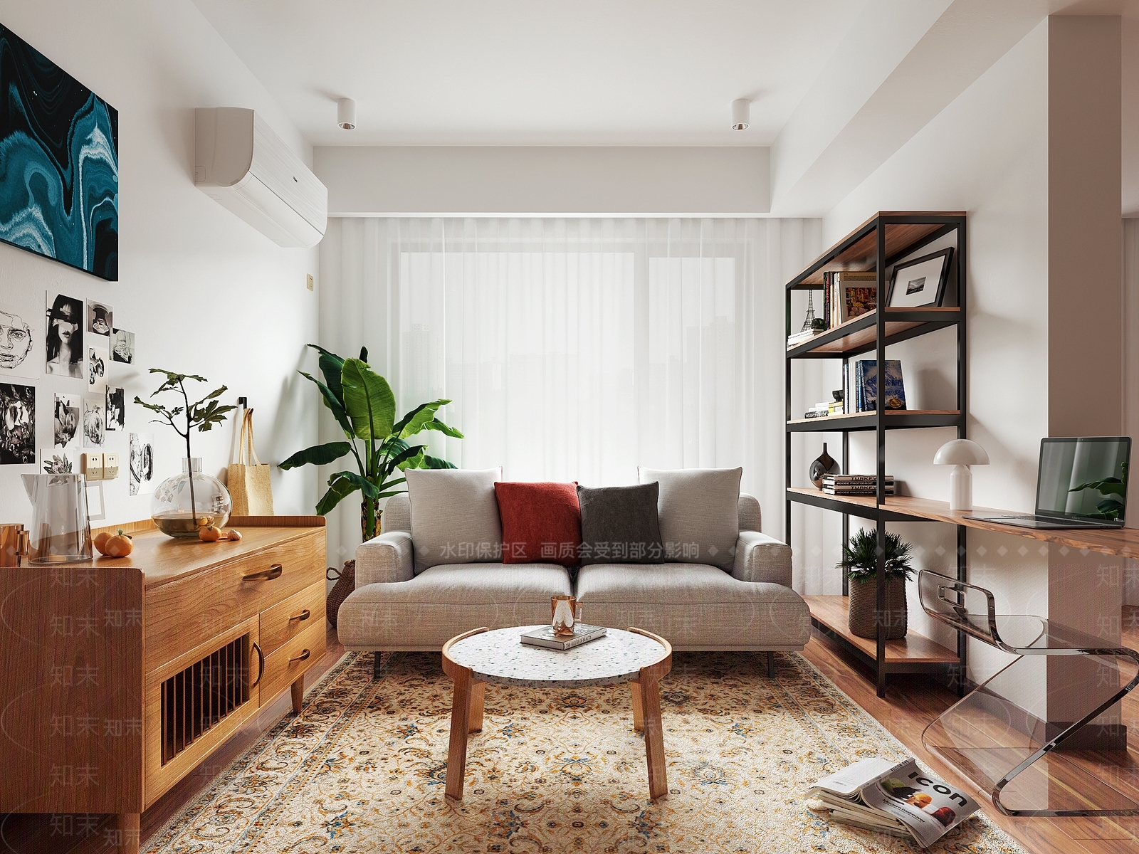 北欧奶油开放式书房3D模型下载【ID:1197509841】