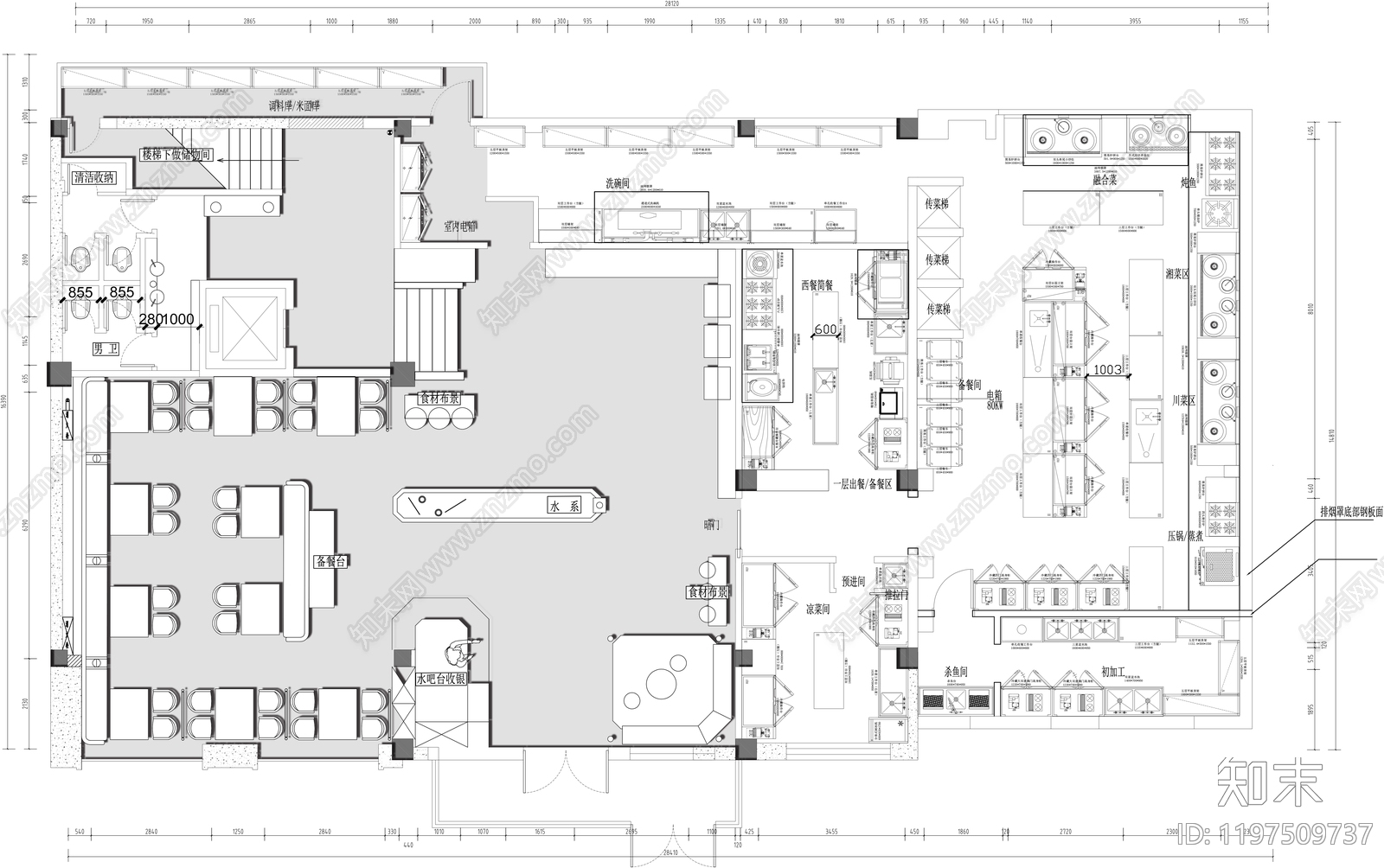 现代自助餐厅cad施工图下载【ID:1197509737】