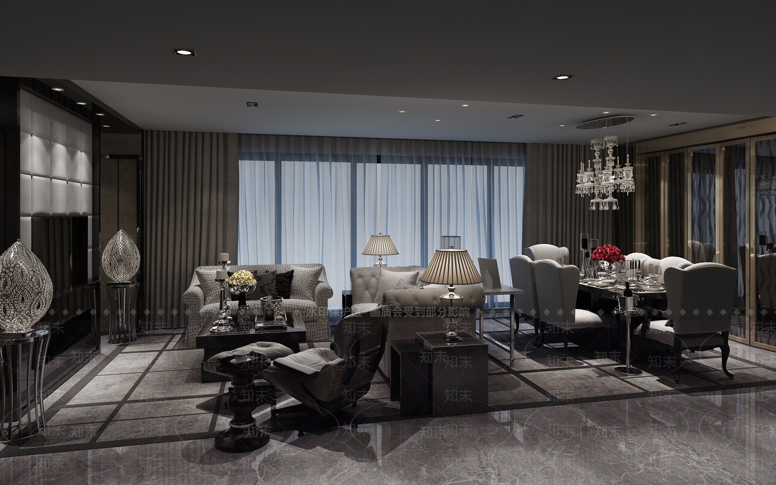 欧式美式客餐厅3D模型下载【ID:1197525376】