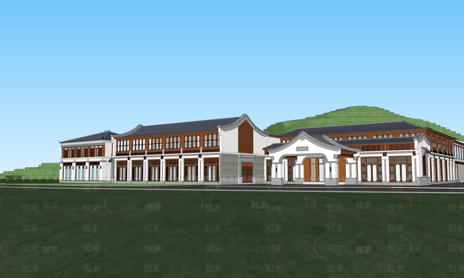 中式酒店建筑SU模型下载【ID:1197524222】