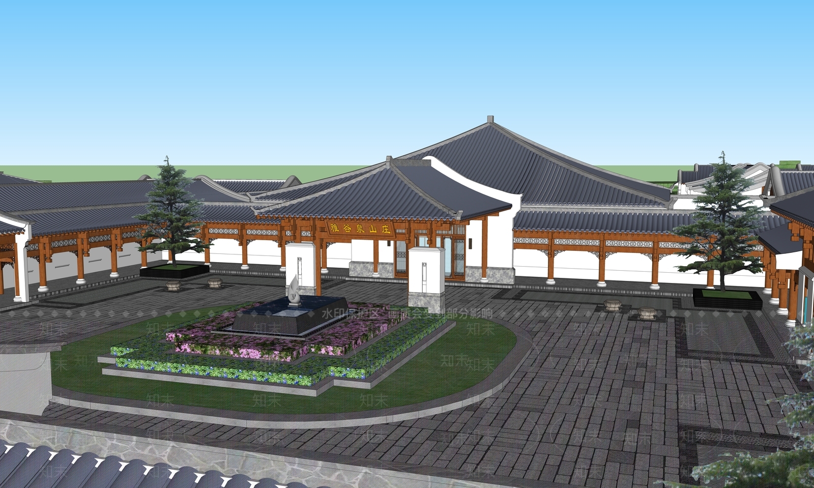 中式酒店建筑SU模型下载【ID:1197524222】