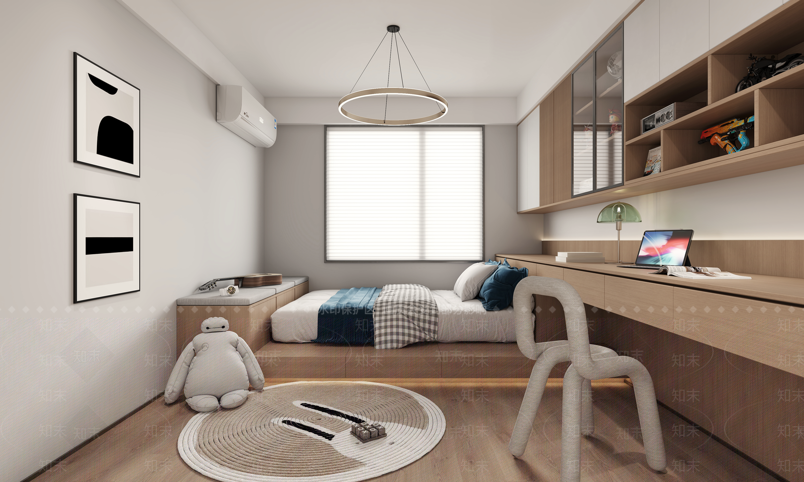 现代原木榻榻米卧室3D模型下载【ID:1197524381】