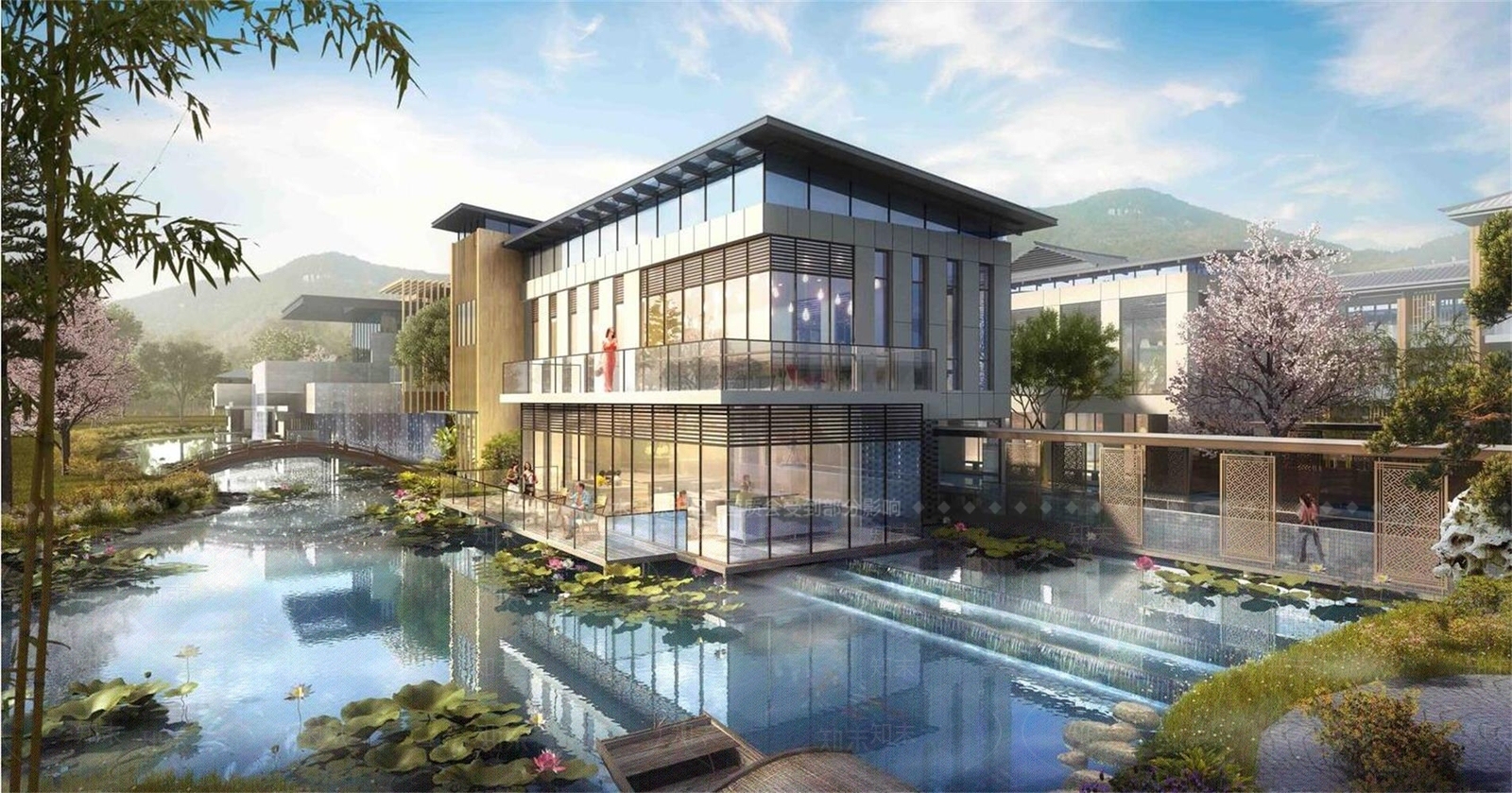 中式新中式酒店建筑SU模型下载【ID:1197526985】