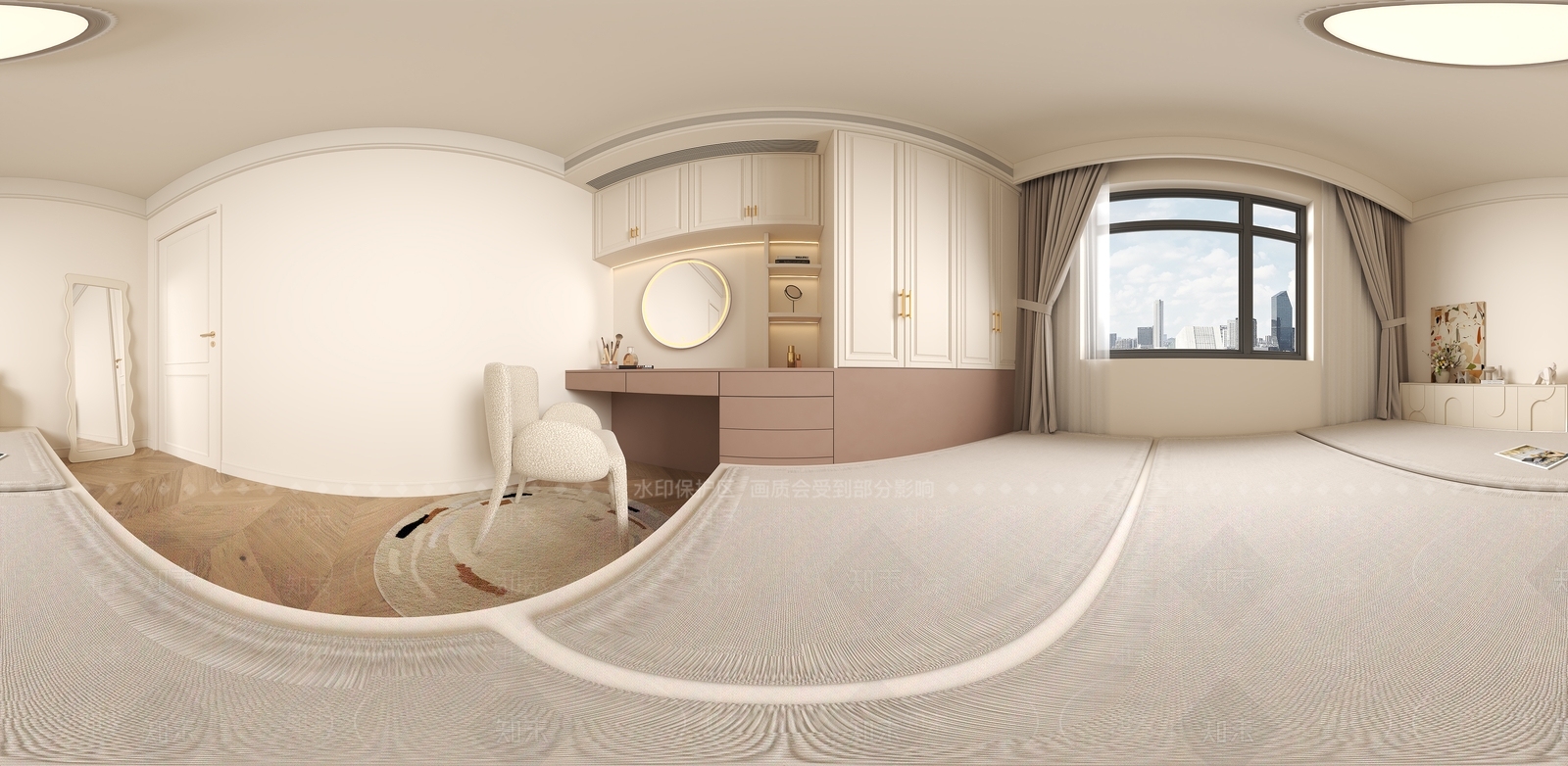 法式奶油榻榻米卧室3D模型下载【ID:1197526638】