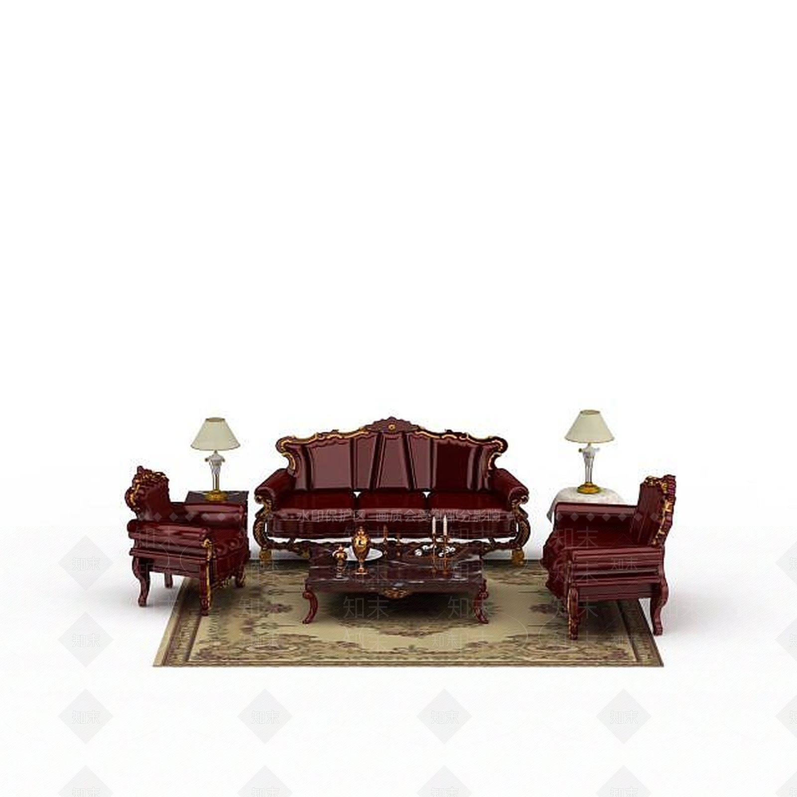 现代实木真皮沙发组合3D模型下载【ID:1197535367】