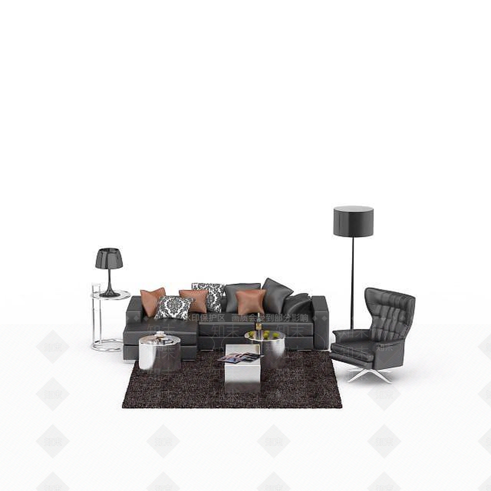 现代皮质沙发茶几组合3D模型下载【ID:1197536277】