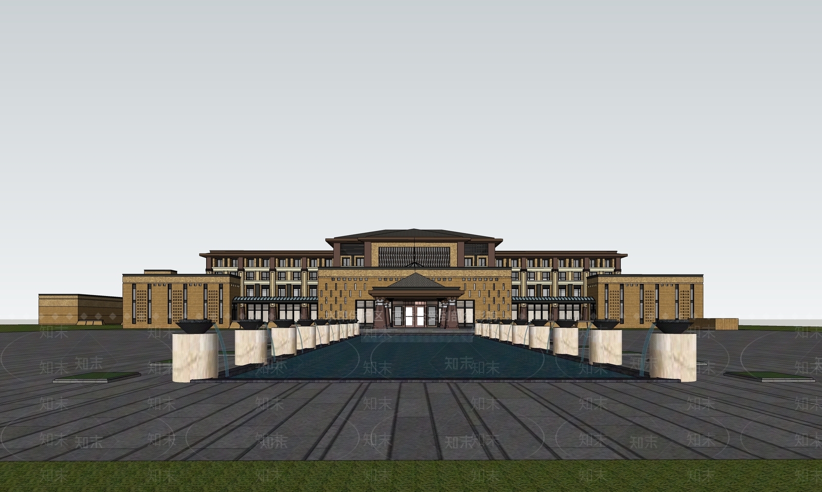 现代酒店建筑SU模型下载【ID:1197540042】