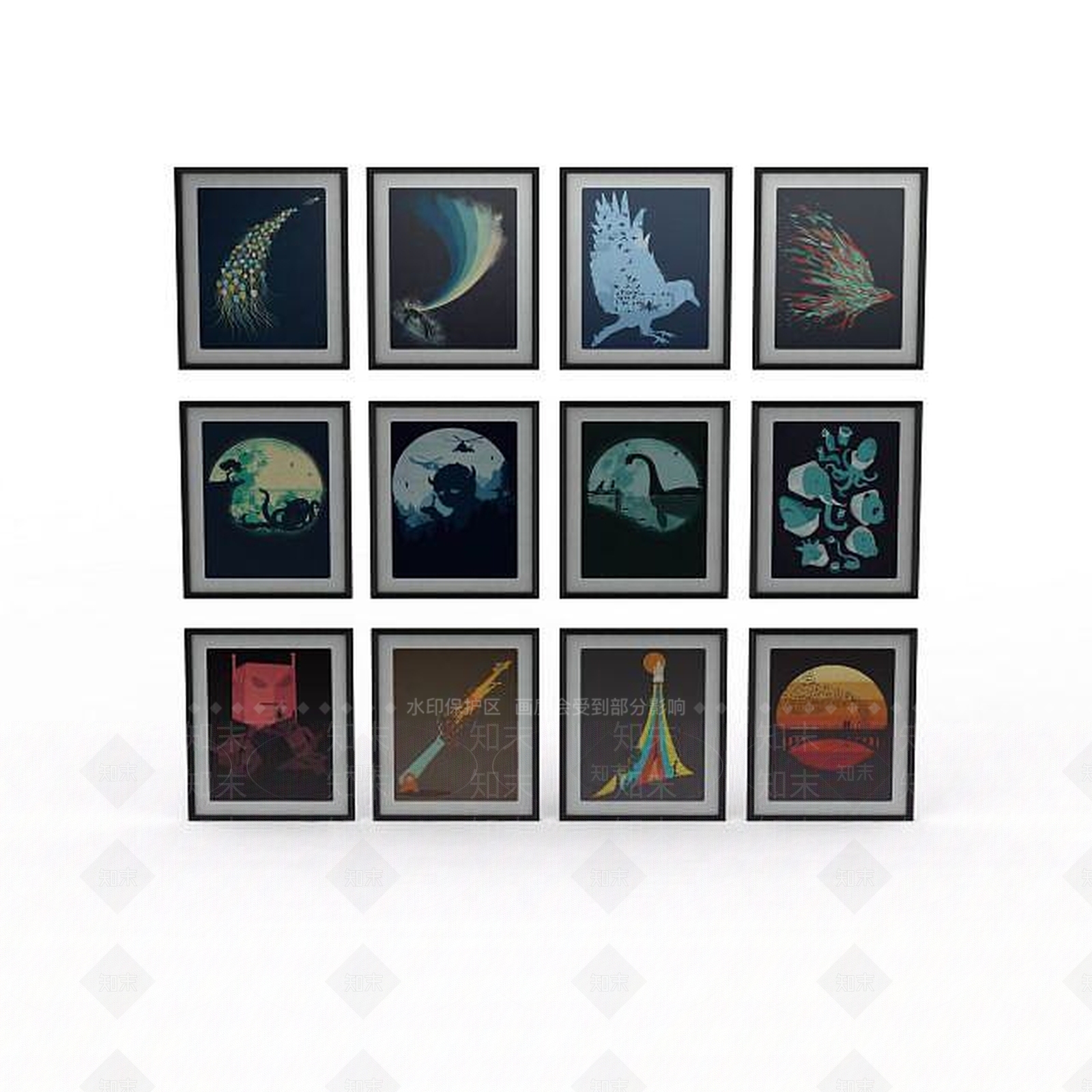 现代客厅装饰画3D模型下载【ID:1197539602】