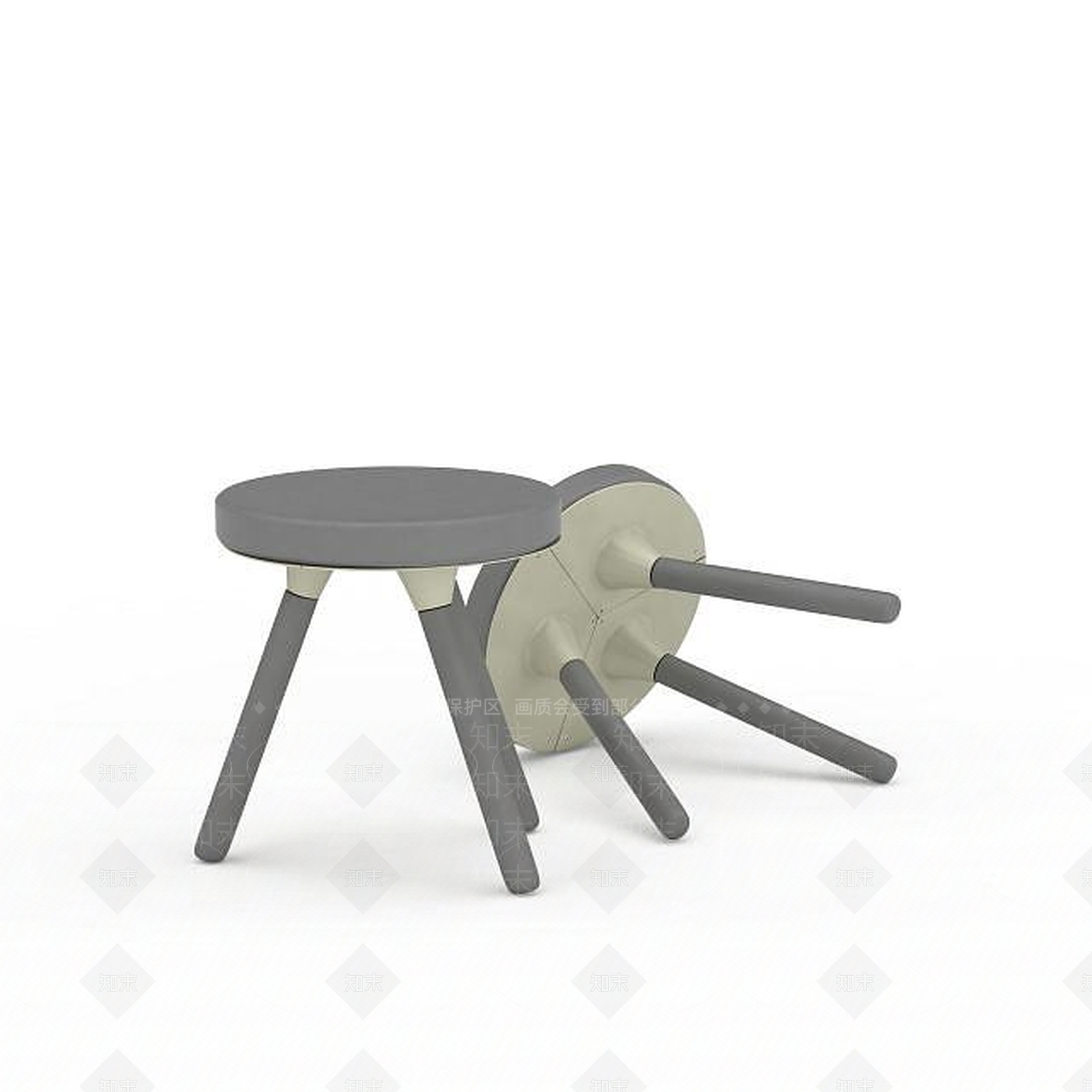 现代三腿凳子3D模型下载【ID:1197539943】