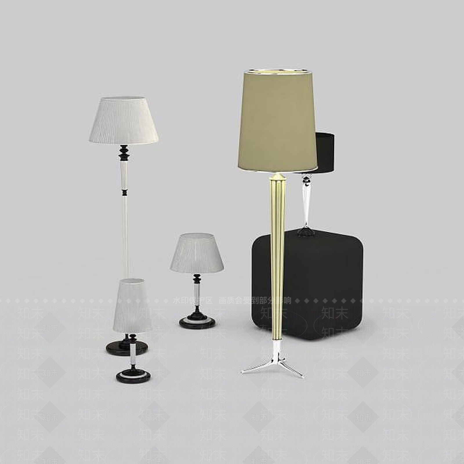 现代简约落地灯台灯组合3D模型下载【ID:1197541450】