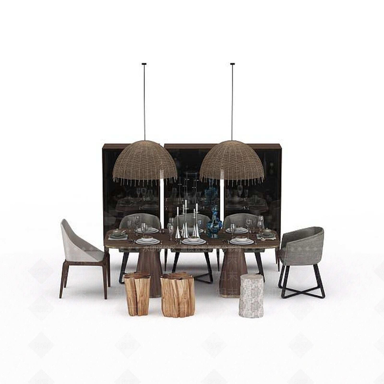 现代餐厅桌椅组合3D模型下载【ID:1197542731】