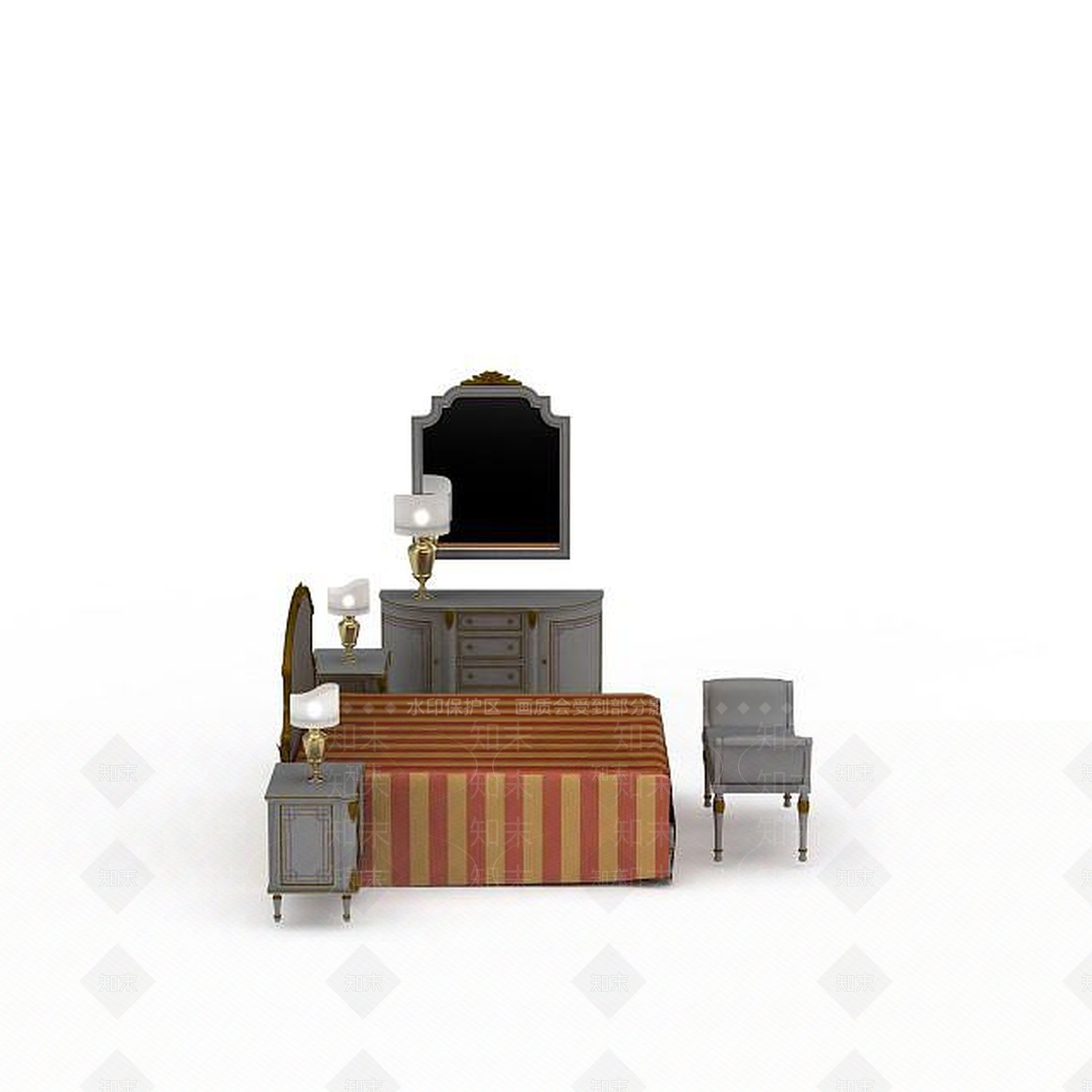 现代卧室实木家具组合3D模型下载【ID:1197543364】