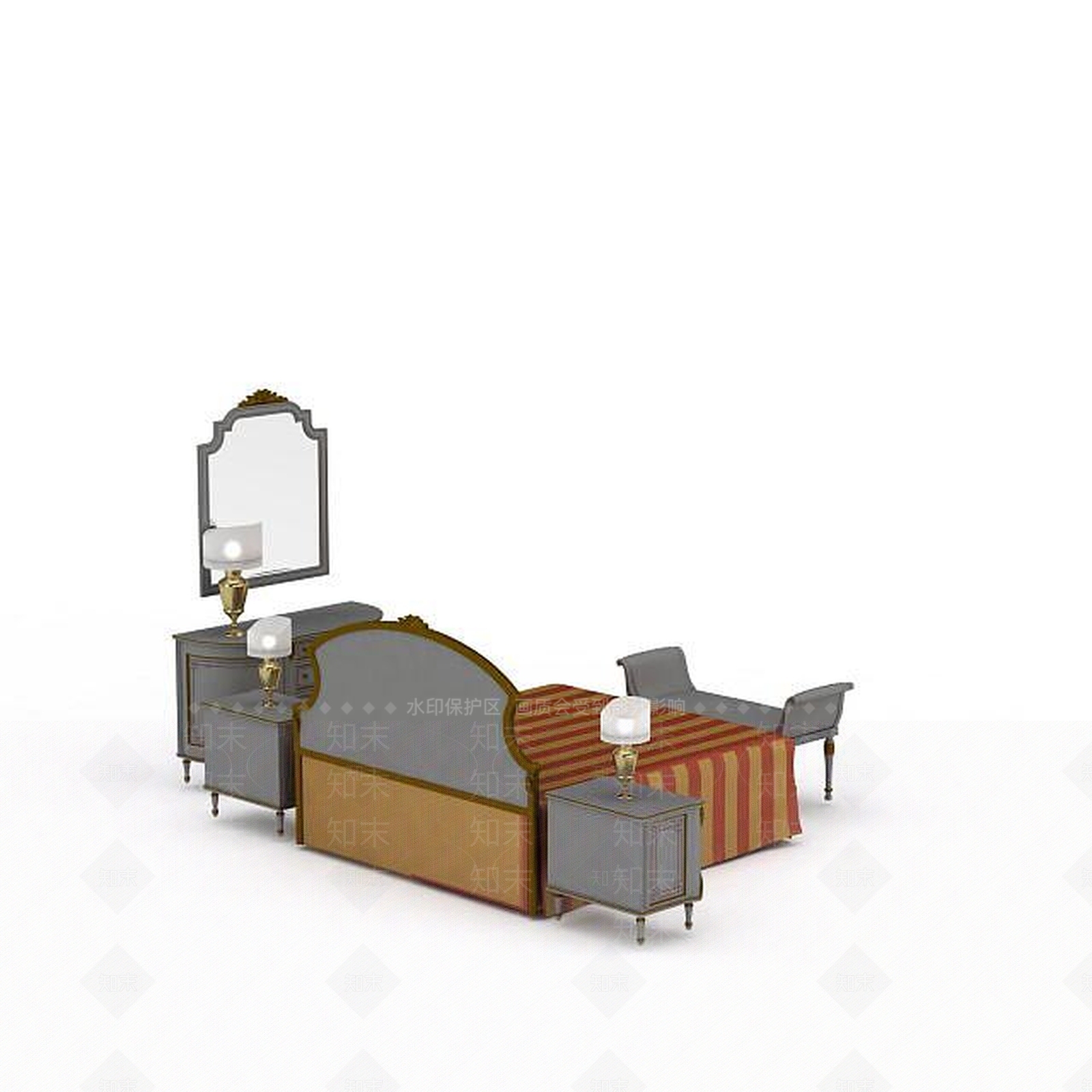 现代卧室实木家具组合3D模型下载【ID:1197543364】