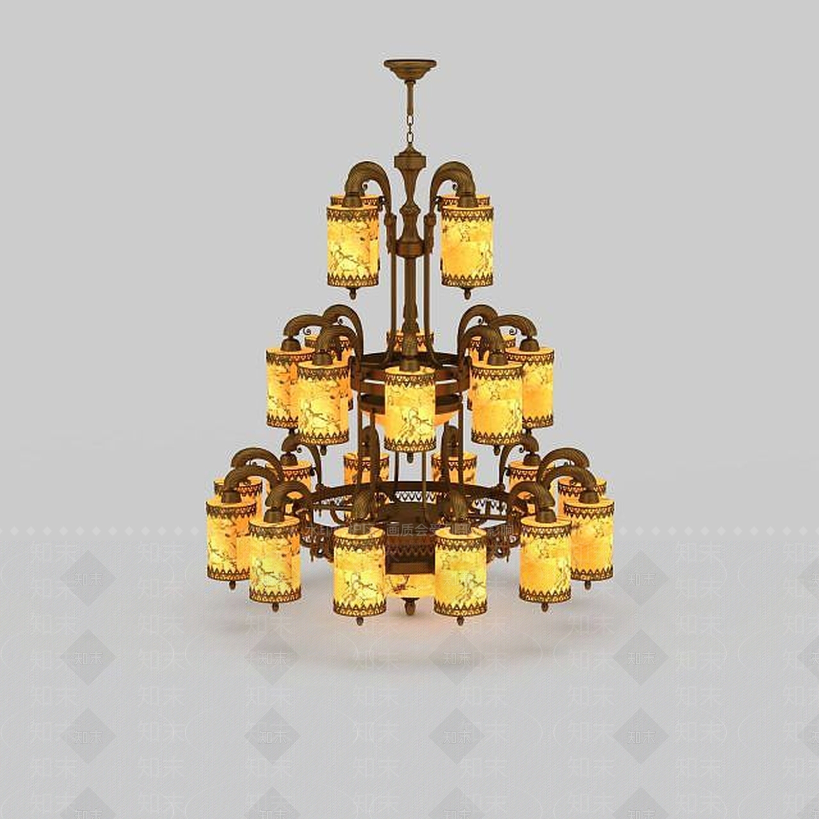中式三层吊灯3D模型下载【ID:1197548959】