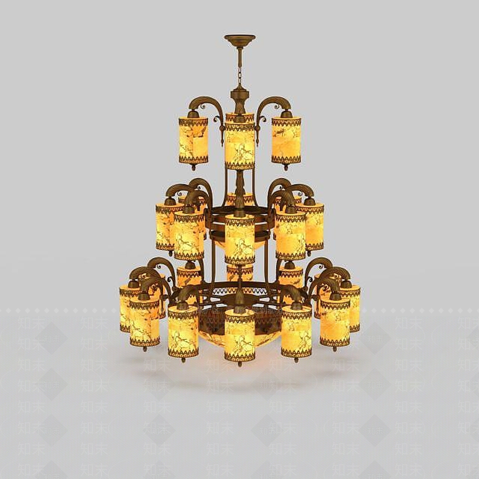 中式三层吊灯3D模型下载【ID:1197548959】
