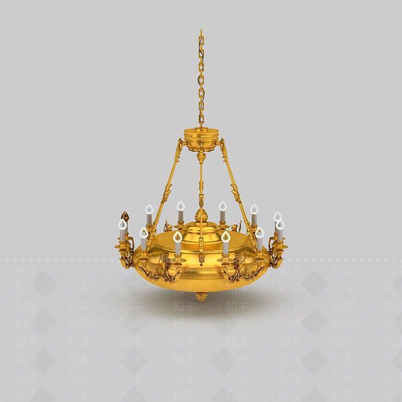 现代黄金蜡烛吊灯3D模型下载【ID:1197549112】