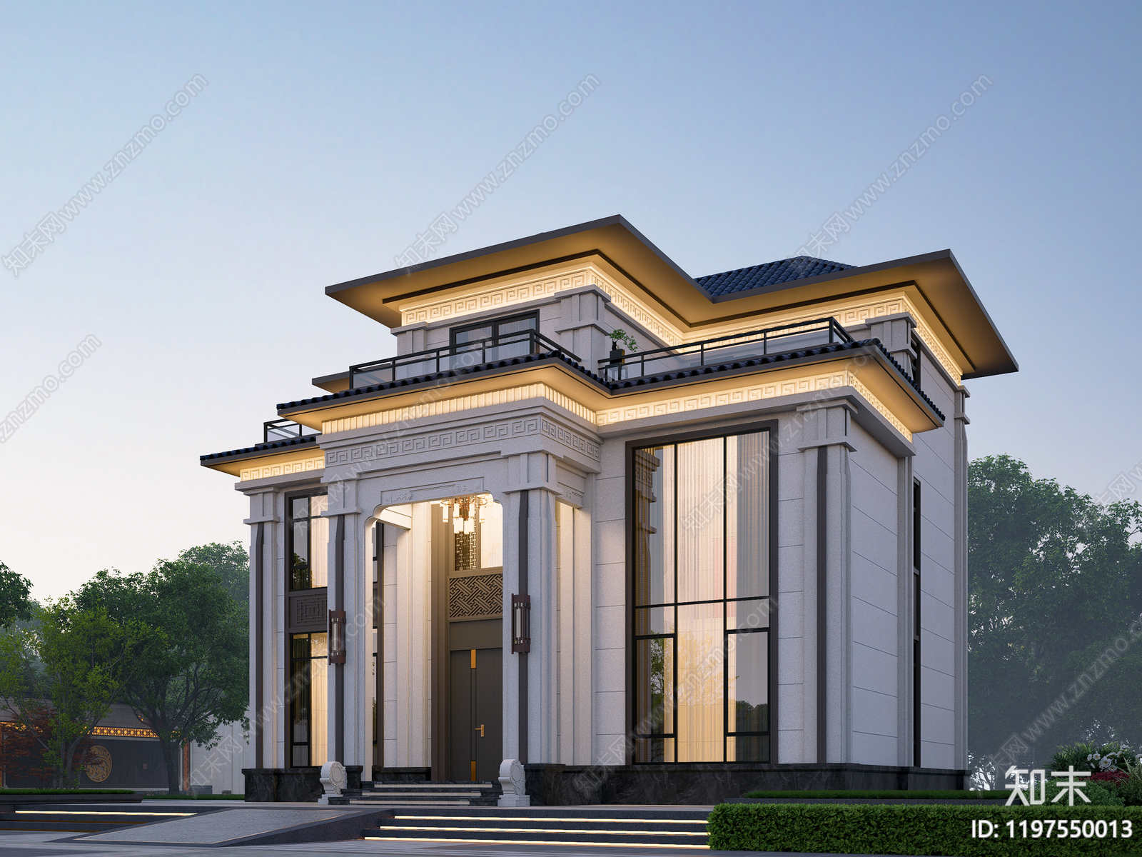 新中式别墅建筑施工图下载【ID:1197550013】