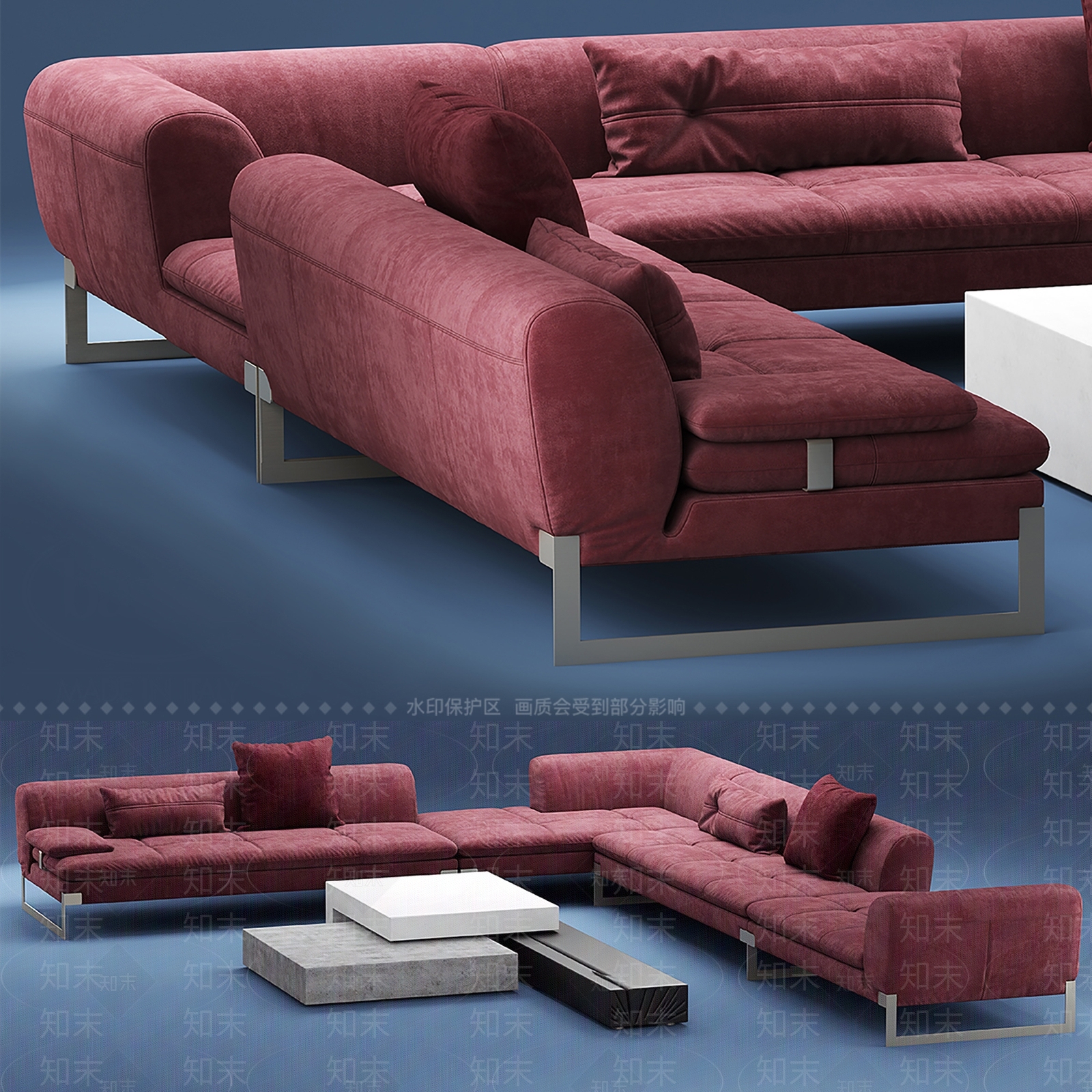 现代美式l型沙发3d模型