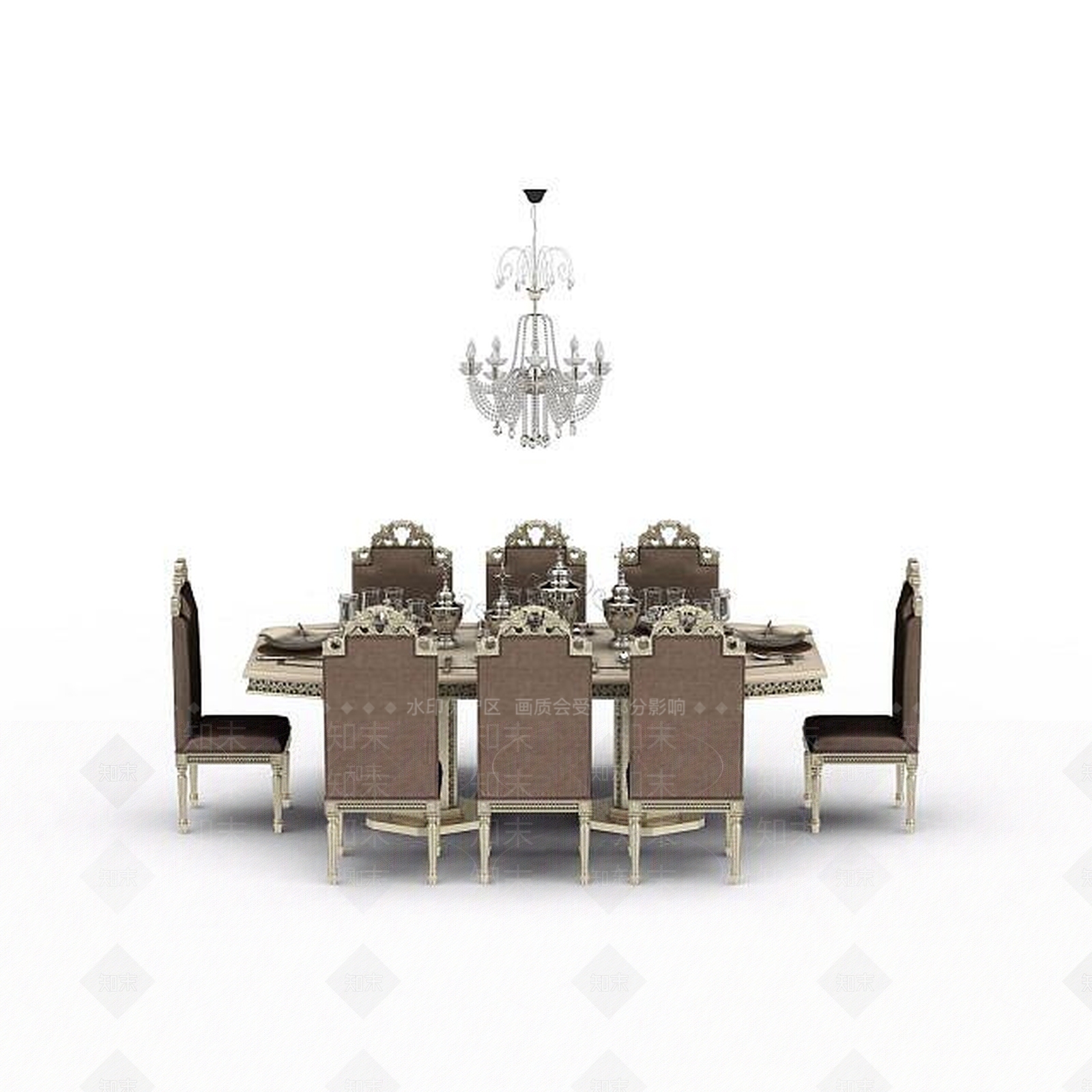 欧式古典欧式餐桌椅套3D模型下载【ID:1197560665】
