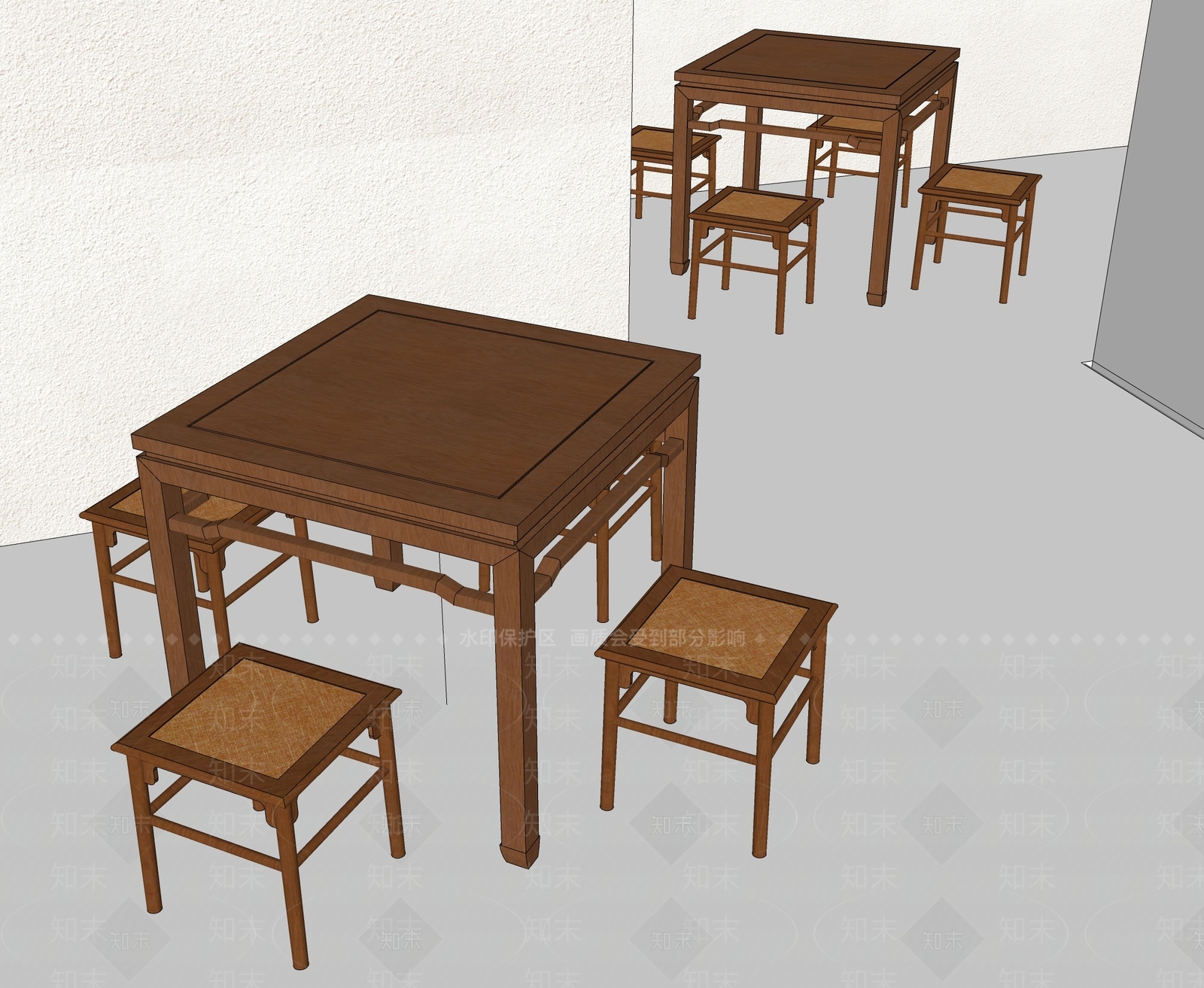 中式原木餐桌SU模型下载【ID:1197573508】