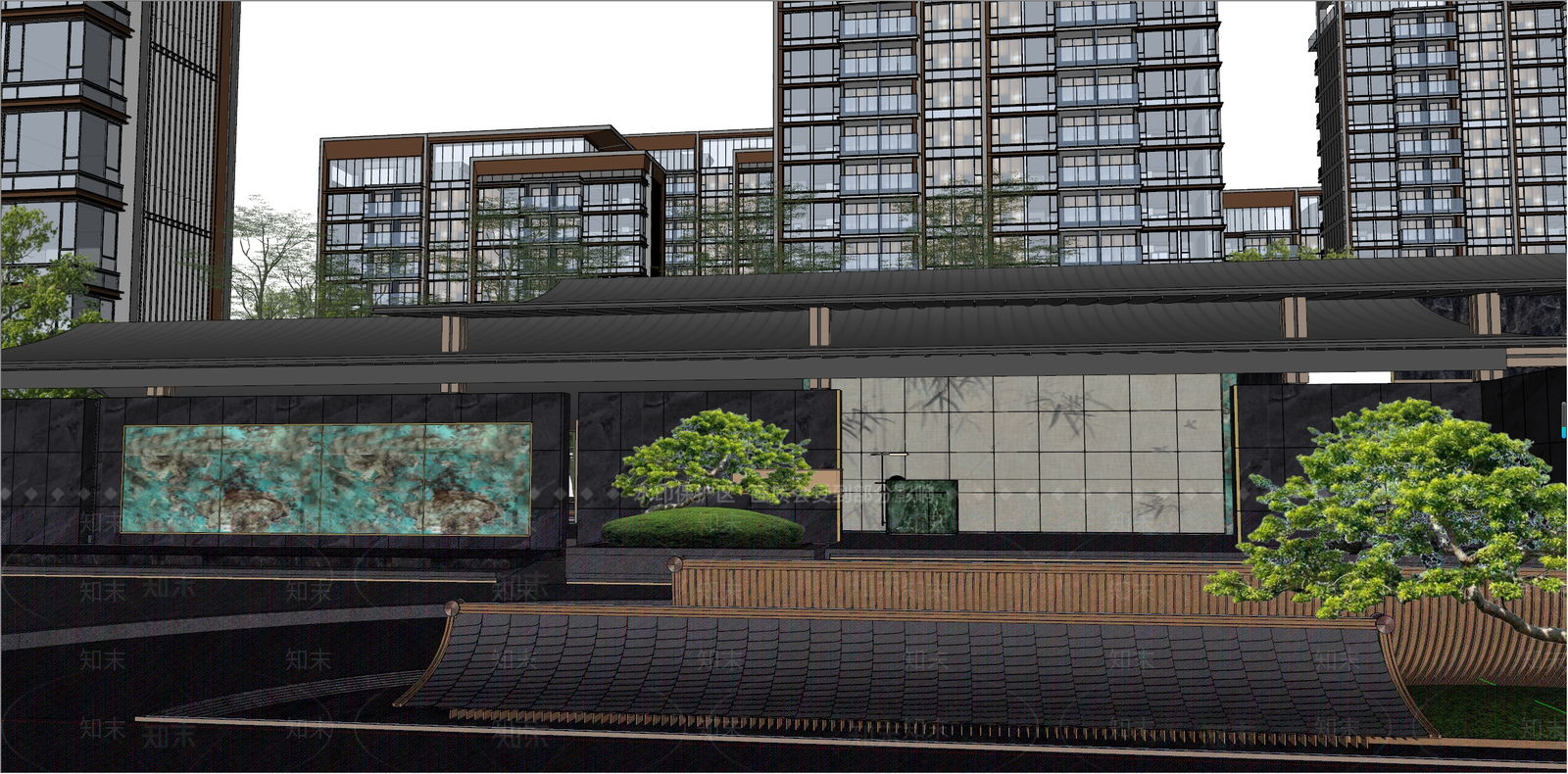 新中式小区景观SU模型下载【ID:1197577411】