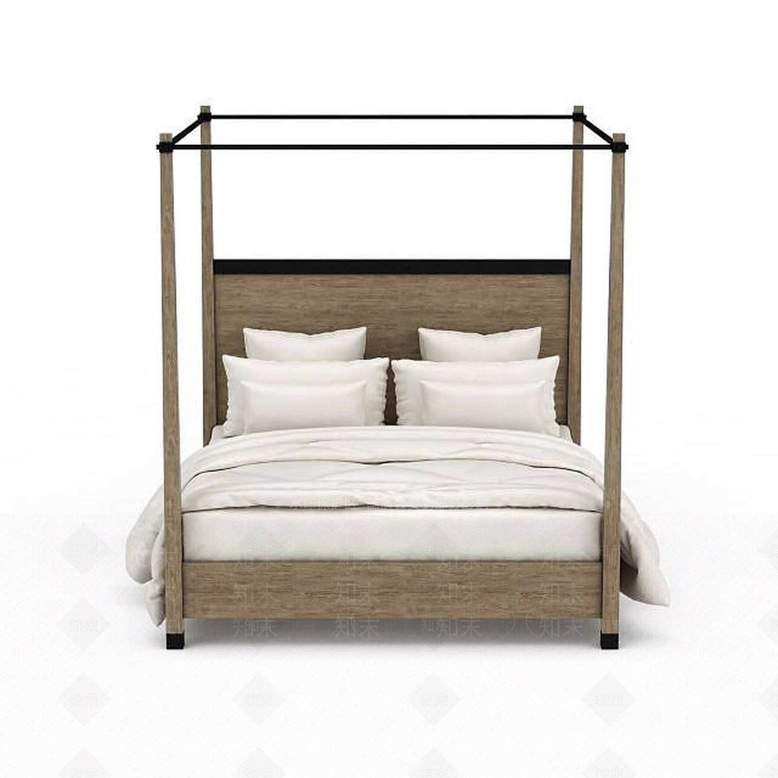 现代室内实木双人床3D模型下载【ID:1197575172】