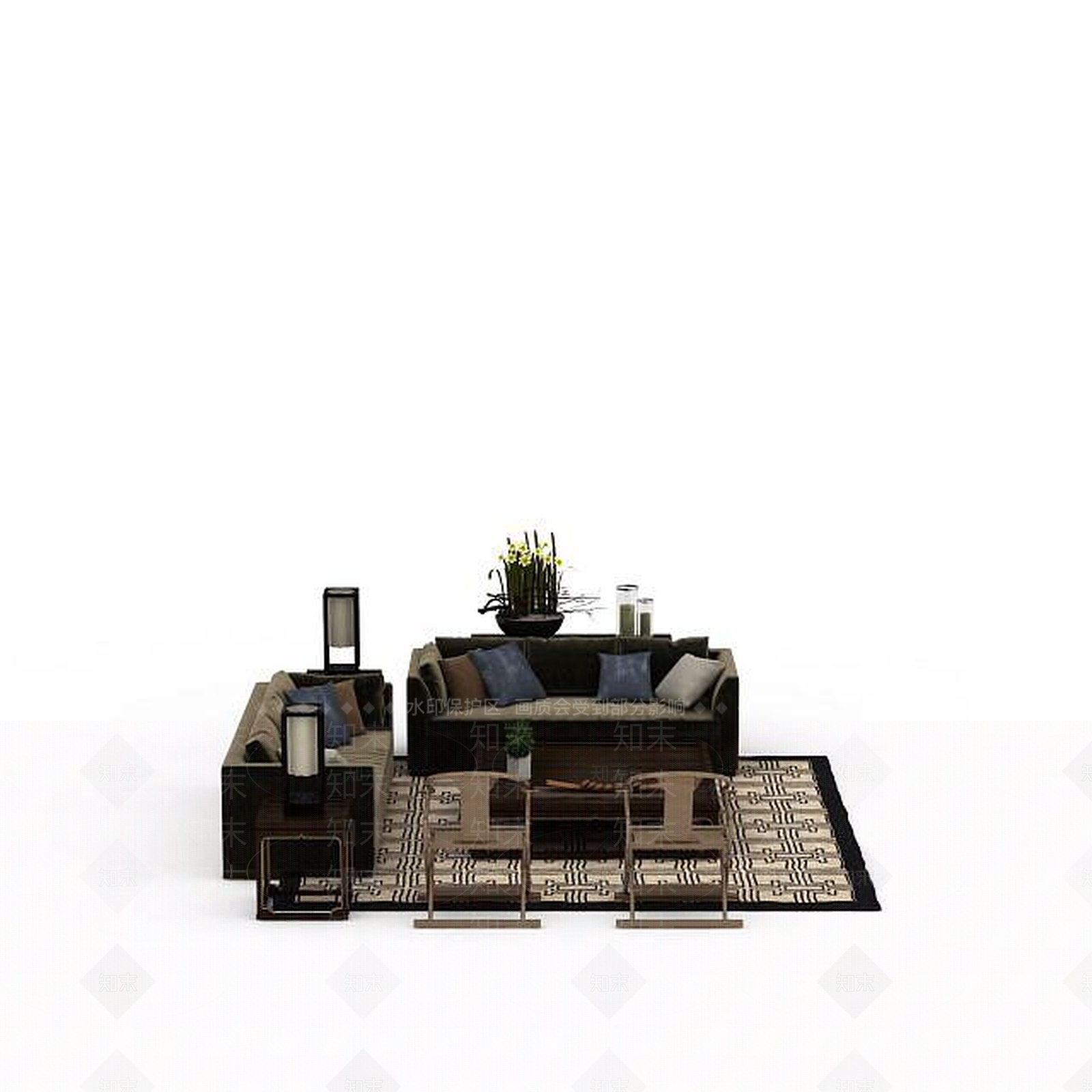 现代客厅沙发组合3D模型下载【ID:1197584143】