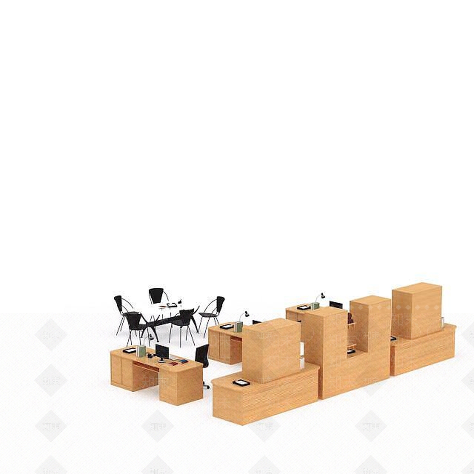 现代办公室实木桌椅3D模型下载【ID:1197585538】
