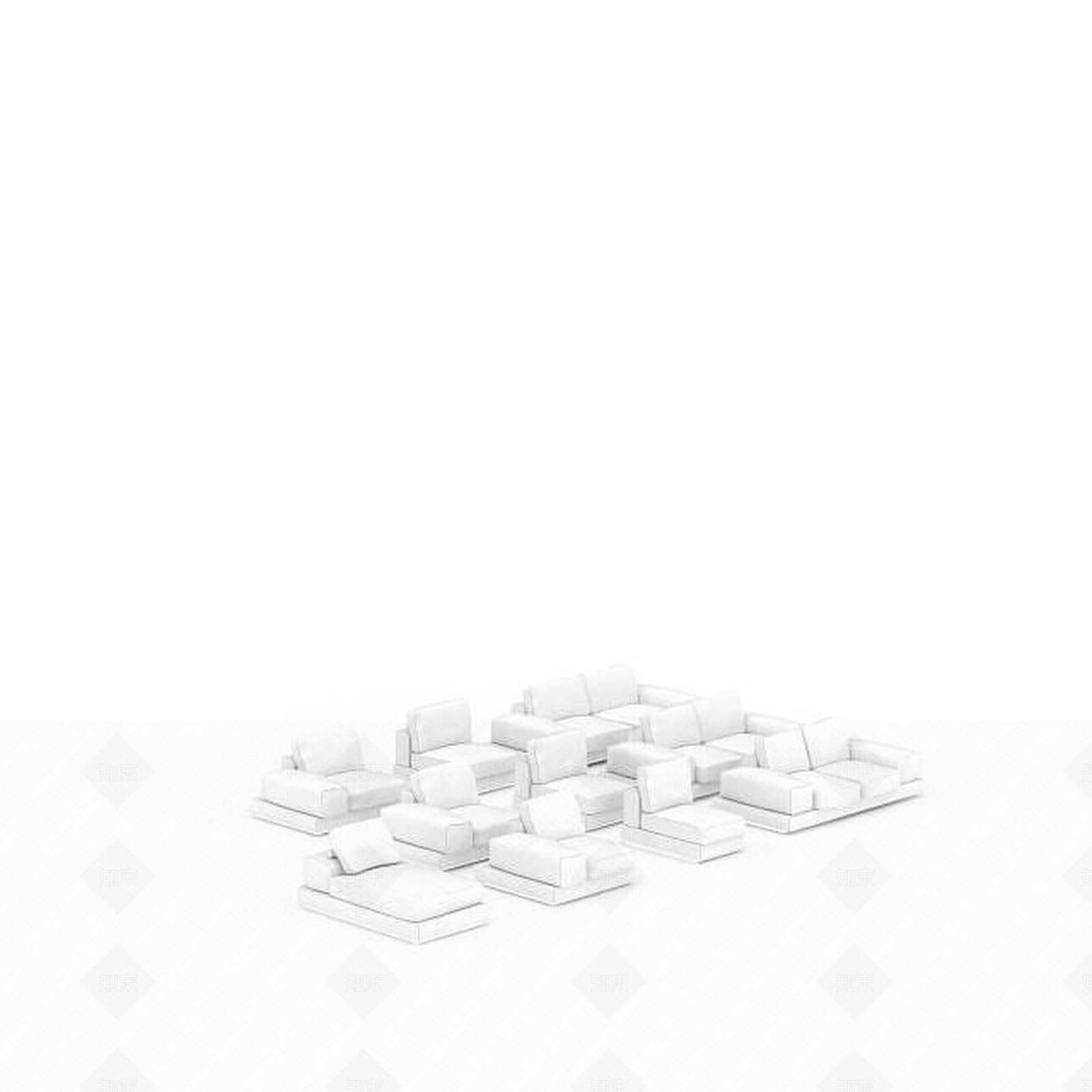 现代纯白色布艺沙发3D模型下载【ID:1197586589】