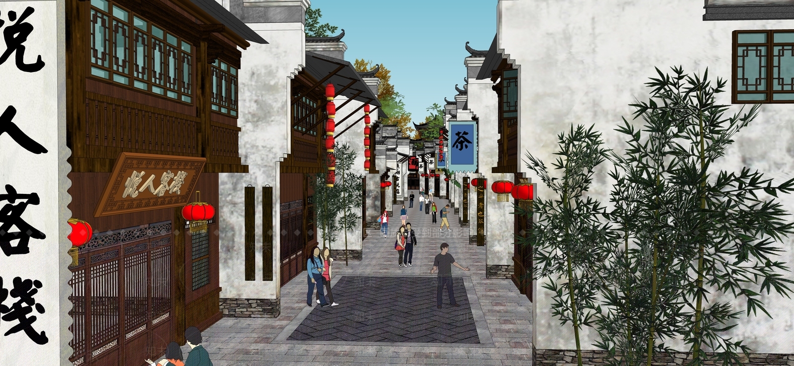 中式商业街SU模型下载【ID:1197607777】