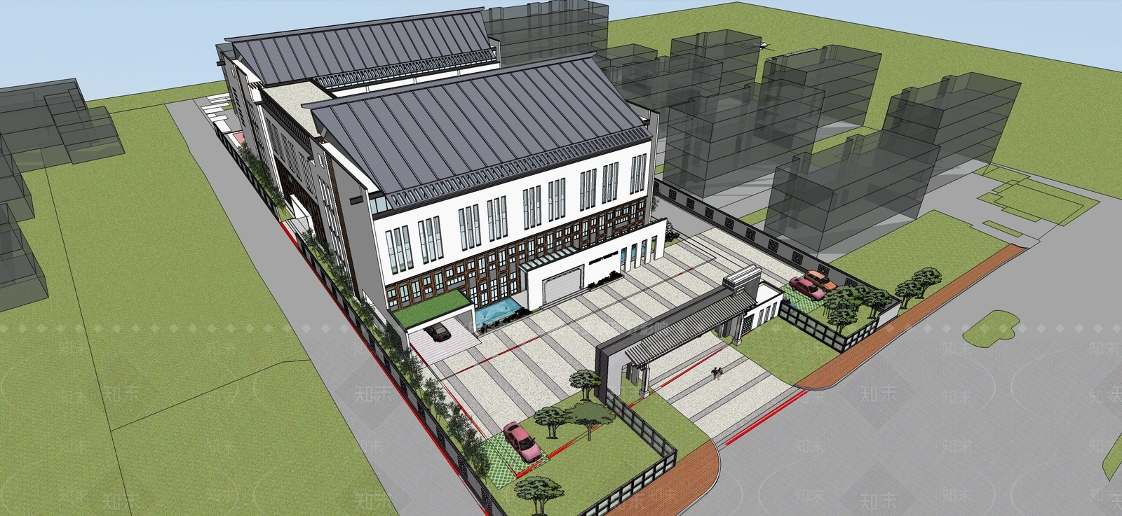 中式学校建筑SU模型下载【ID:1197591024】
