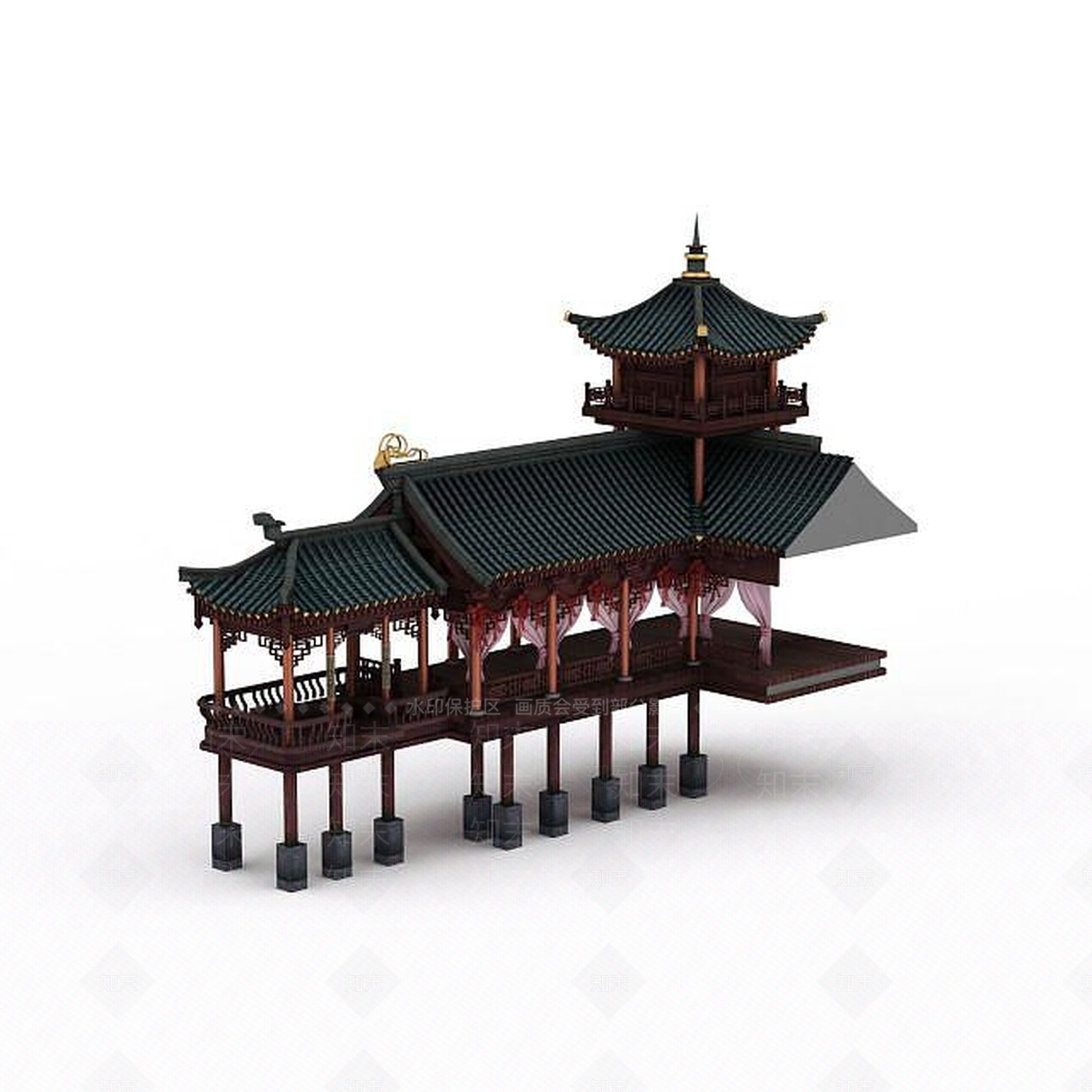 现代游戏宫殿建筑3D模型下载【ID:1197597972】