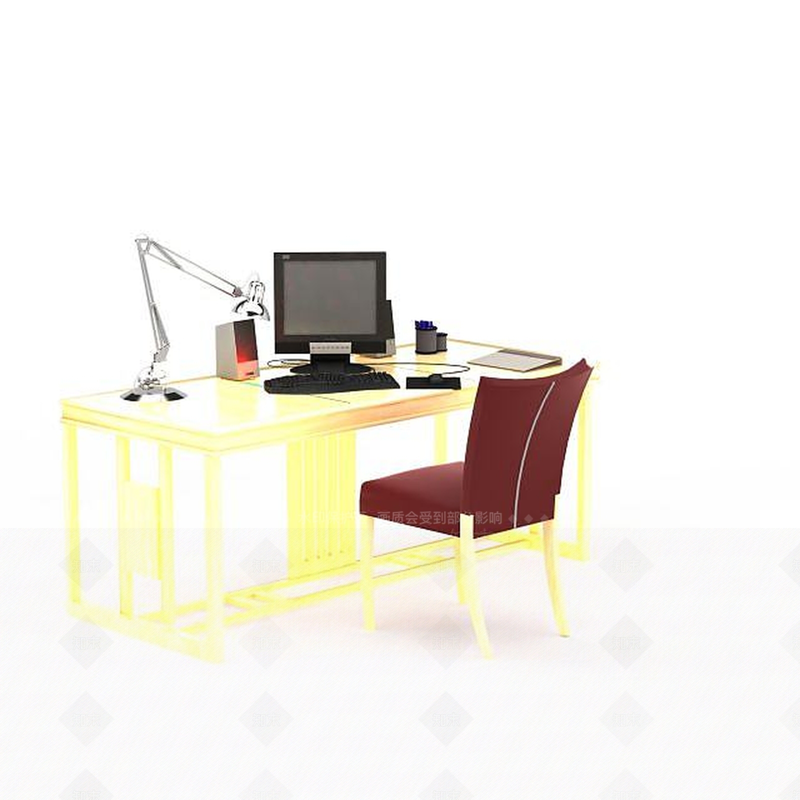 现代书房桌椅组合3D模型下载【ID:1197597938】