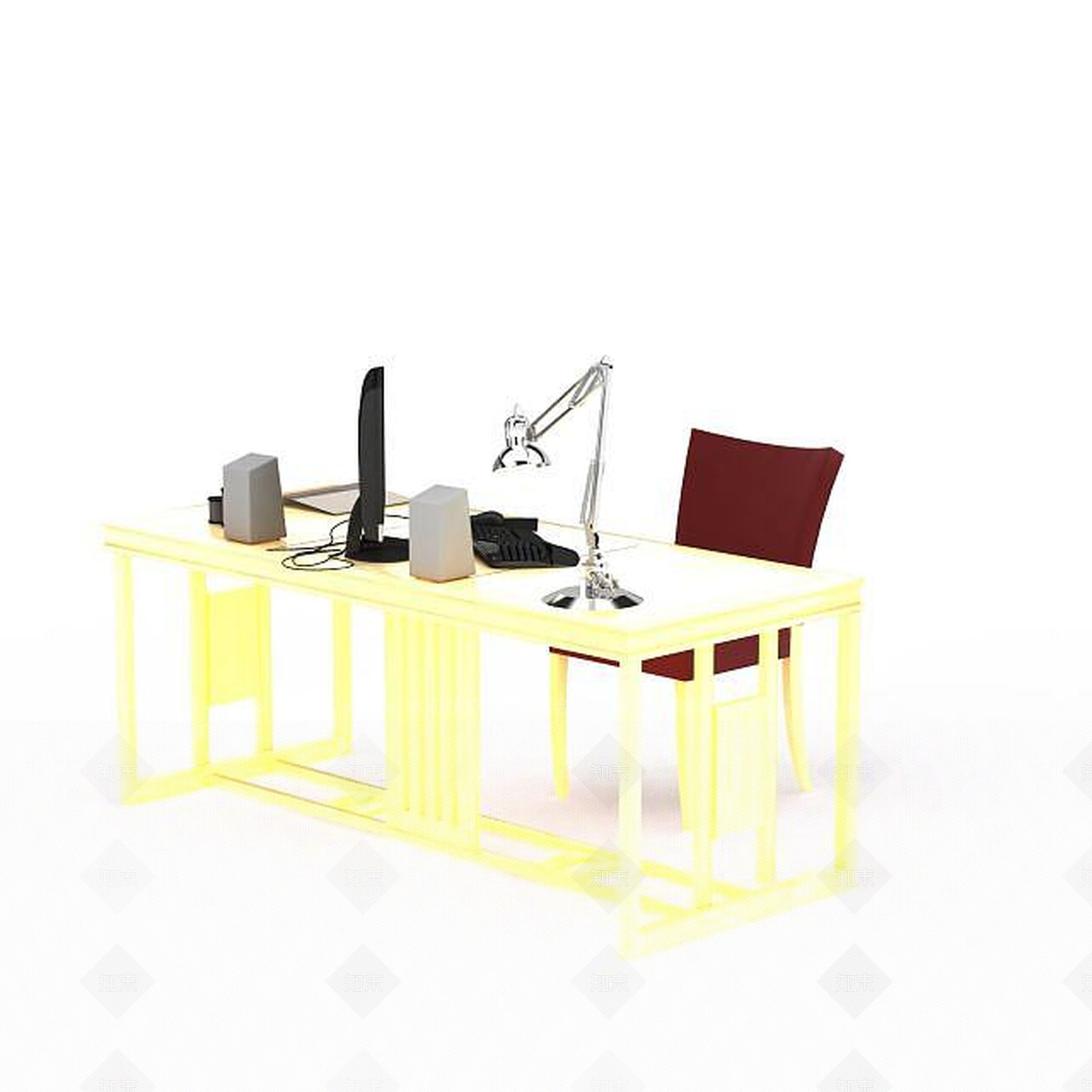 现代书房桌椅组合3D模型下载【ID:1197597938】