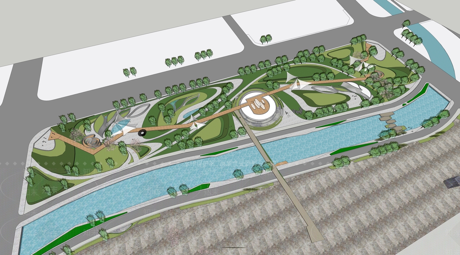 现代滨水景观SU模型下载【ID:1197602599】