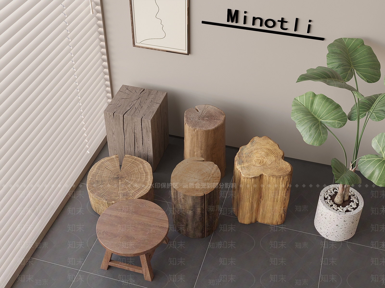 中式原木其他凳子3D模型下载【ID:1197603764】