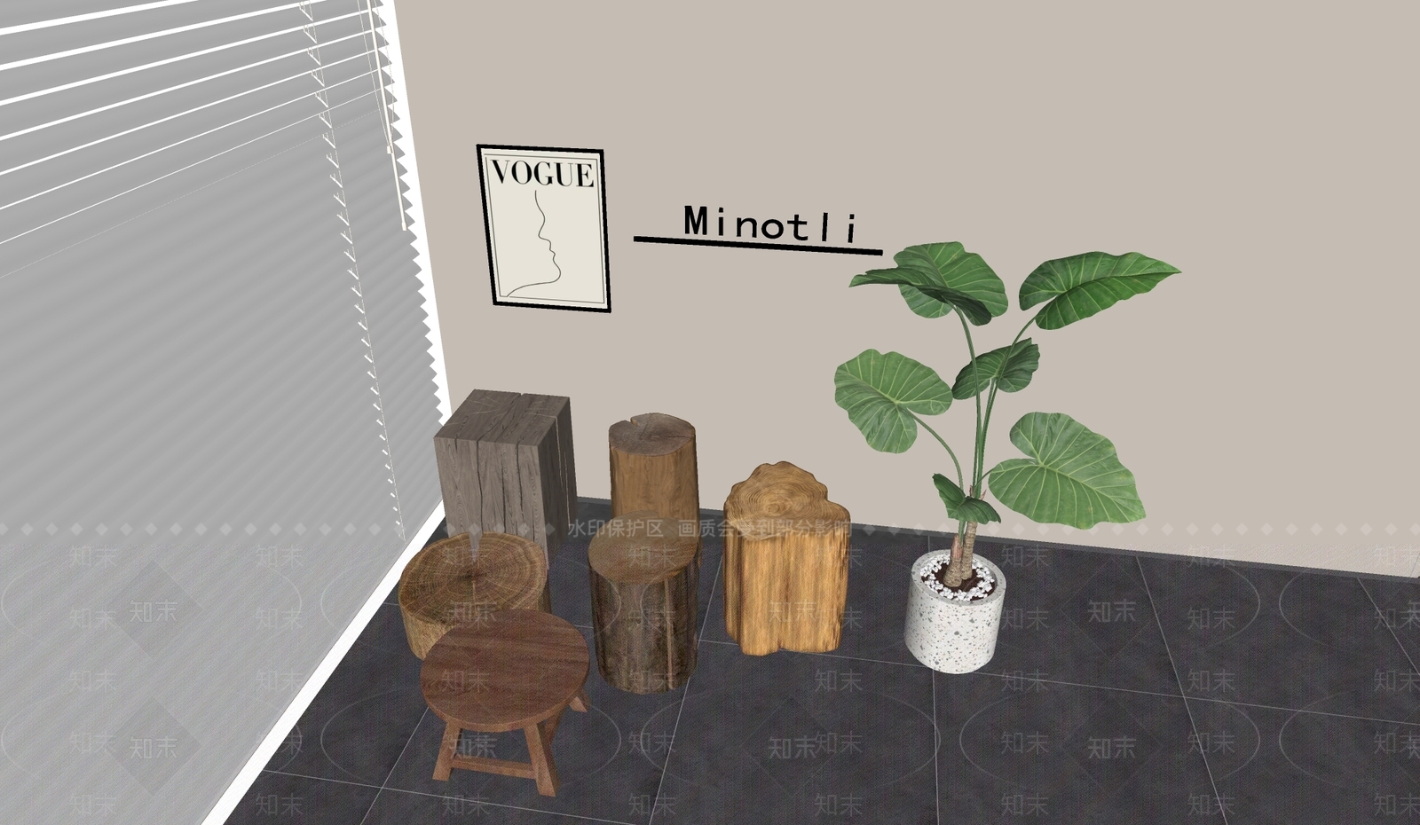 原木北欧其他凳子SU模型下载【ID:1197603941】