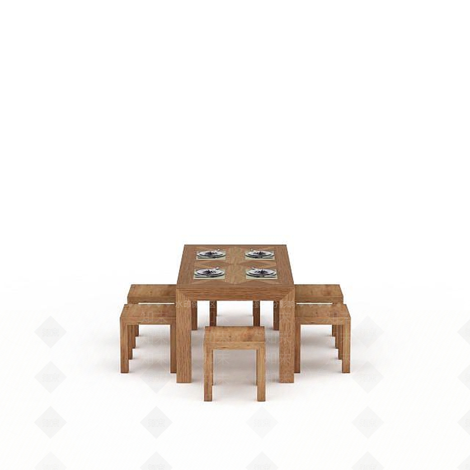 现代实木桌椅组合3D模型下载【ID:1197604587】