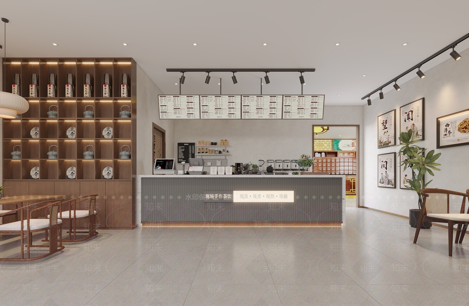 新中式现代奶茶店3D模型下载【ID:1197610697】