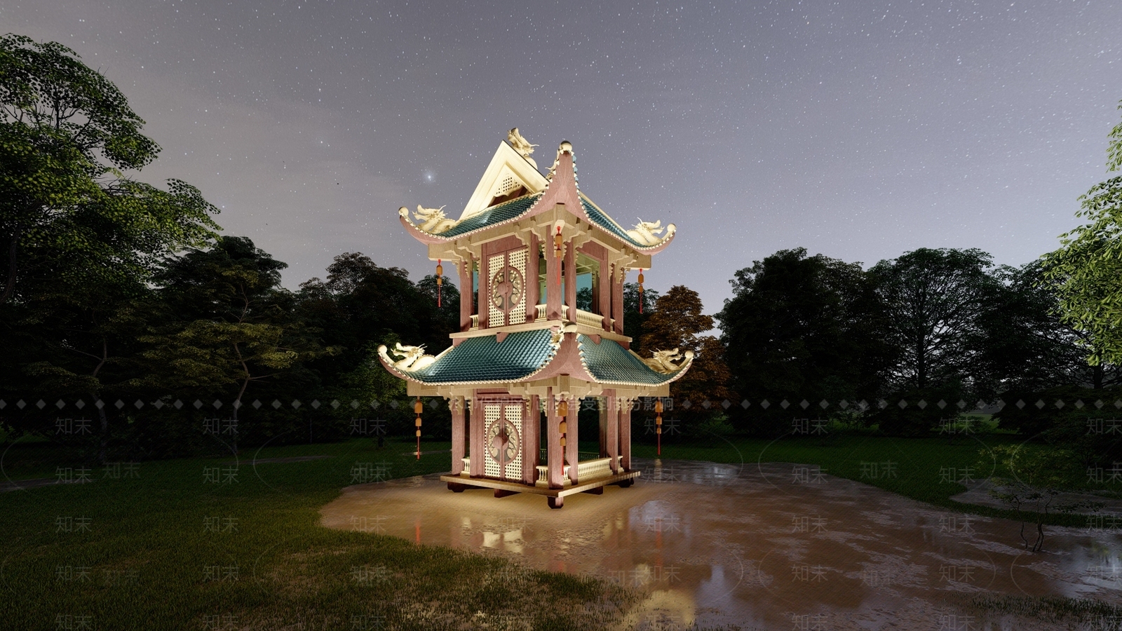 中式塔楼SU模型下载【ID:1197621050】