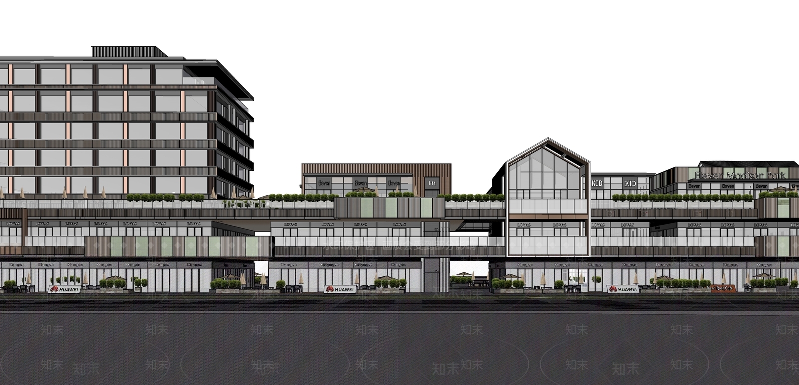 现代新中式商业街SU模型下载【ID:1197626437】