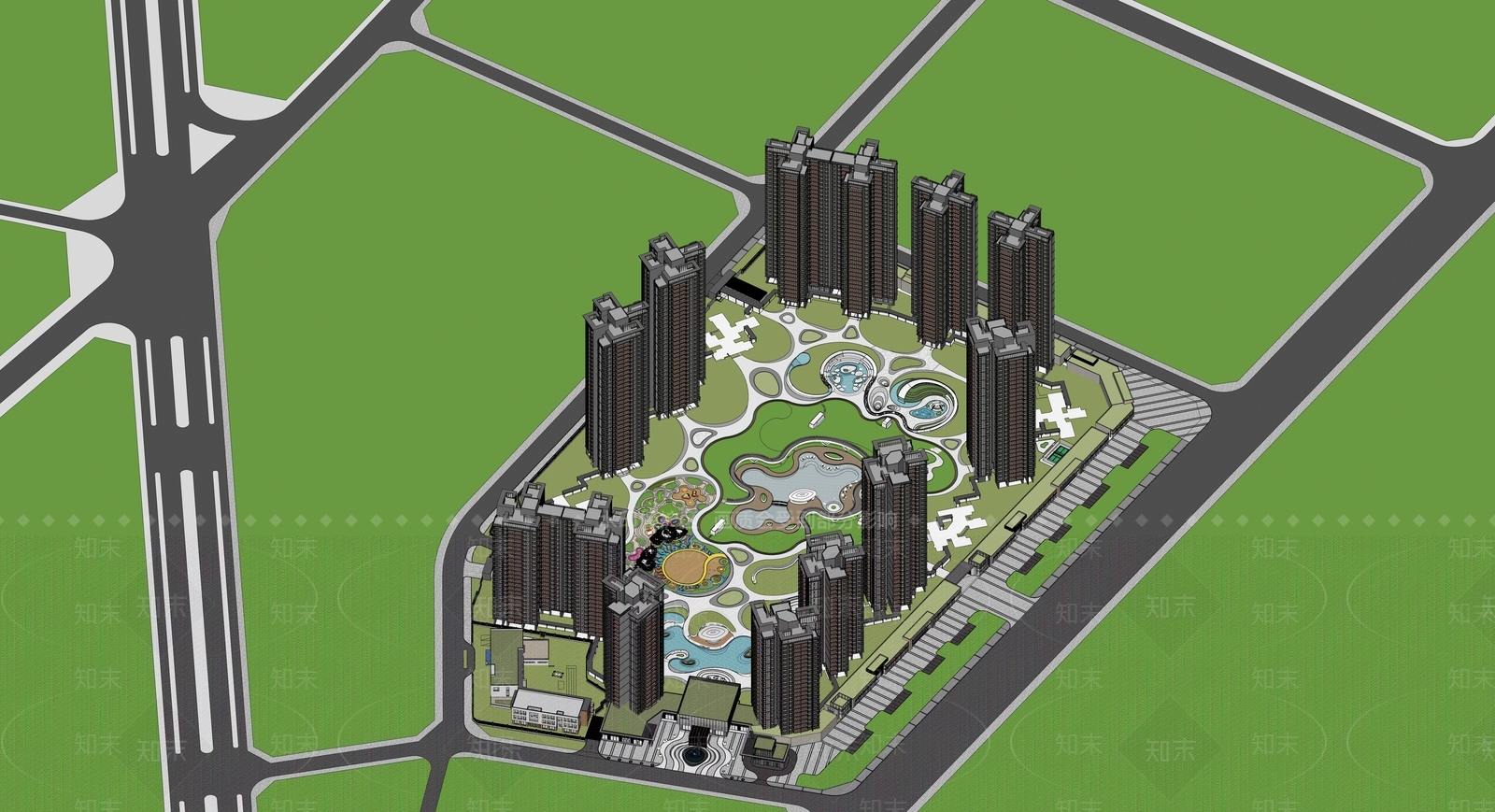 现代小区建筑SU模型下载【ID:1197631439】